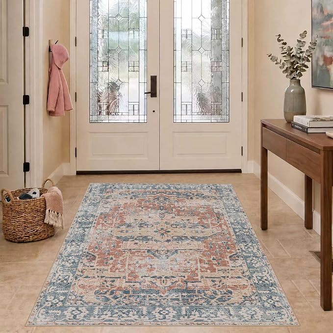 Rugxara 3x5 Rug for Entryway Bedroom, Coral Blue 3x5 Washable Area Rug - Image 4
