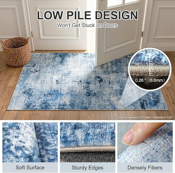 Washable Area Rug, Stain-Resistant & Pet-Friendly, 0.26 Inch Low Pile Carpet - Image 3