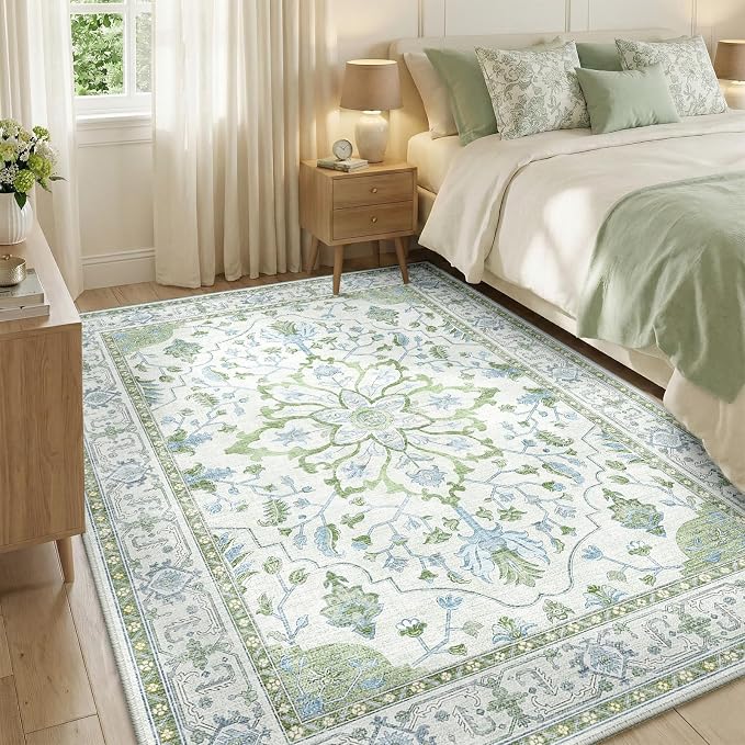 RELEANY Area Rugs 5'x7' Washable Non-Slip, Floral Vintage Distress Medallion - Image 4