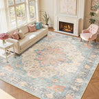 RELEANY Area Rugs Large 10'x14' Washable Non-Slip, Floral Vintage Distress - Image 2