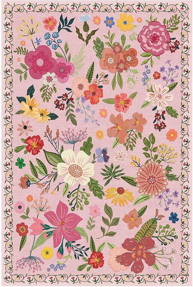 Latte&Fog Pink Hallway Runner Rug 2x10, Non Slip Washable Floral Runner Rugs - Image 5