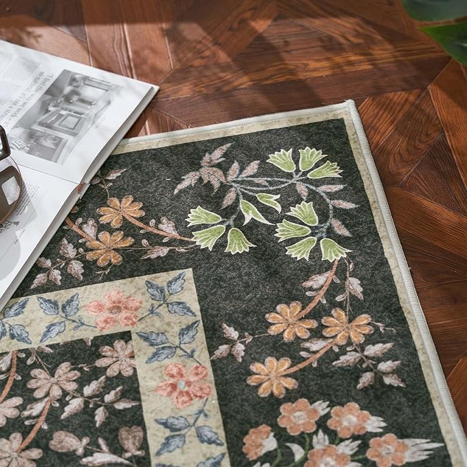 jinchan Zenith Floral Runner Rug 3x10 Washable Kitchen Runner Non-Slip Low-Pile - Image 8