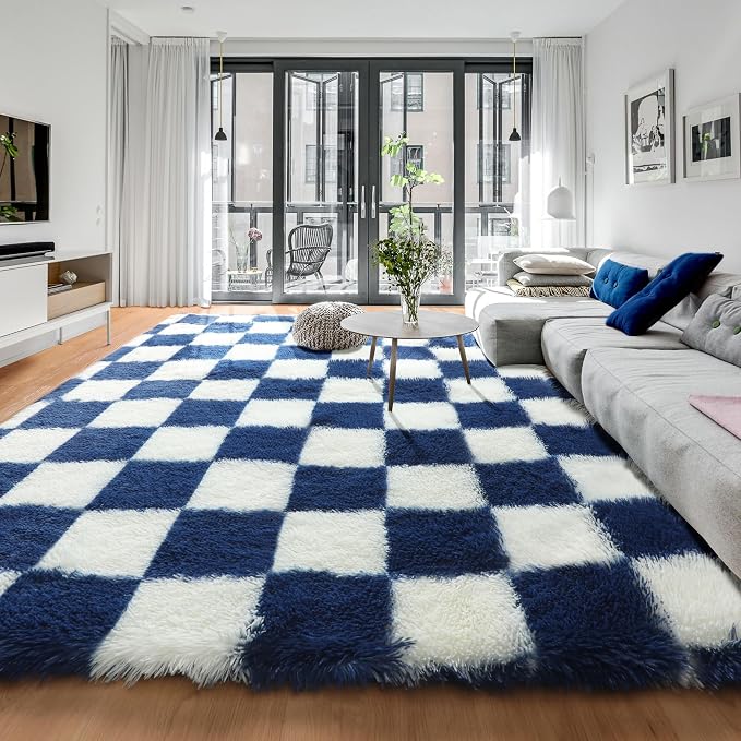 KICMOR Large Area Rug for Living Room 6x9, Big Fluffy Shag Fuzzy Navy Blue and - Image 8