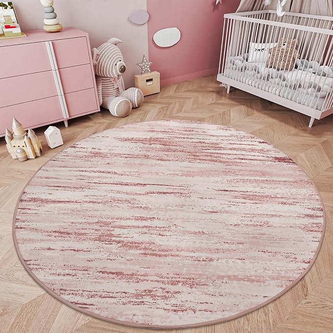 tchdio Round Rug 5FT Pink Modern Abstract Circle Rug - Image 2