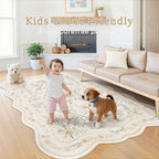 Scalloped Floral Rug 8x10, Neutral Beige Washable Non Slip Large Area Rug - Image 3