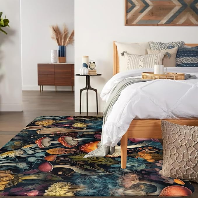Area Rugs 5x7 Washable Rug Vintage Mushrooms Living Room Rug Soft Anti-Skid - Image 6