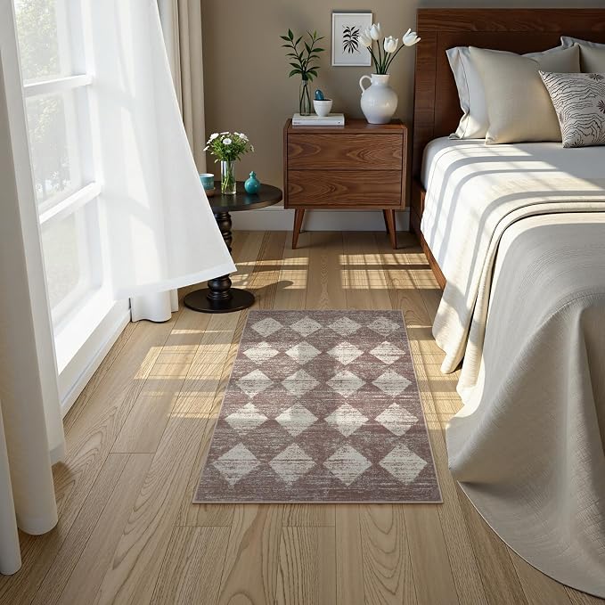 Lahome Checkered Bathroom Rug 2x3 Beige, Non Slip Washable Door Kitchen Mat - Image 8