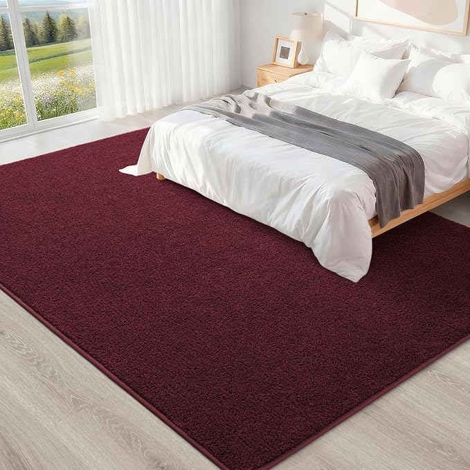7x10 Feet Red Area Rugs for Bedroom, Indoor Washable Memory Foam Burgundy Rug - Image 6
