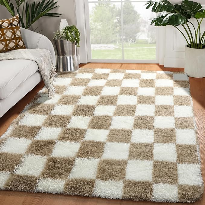KICMOR Area Rugs for Bedroom Living Room, 4x6 Fluffy Soft Beige and Cream White by KICMOR