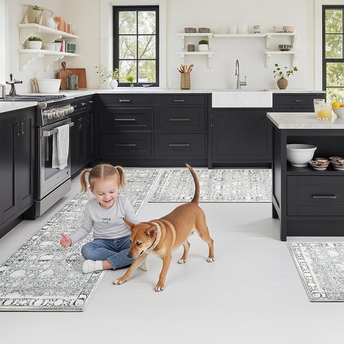GRANNY SAYS Boho Kitchen Rug Sets of 3, Non Slip Washable Faux Wool Kitchen Mats - Image 8