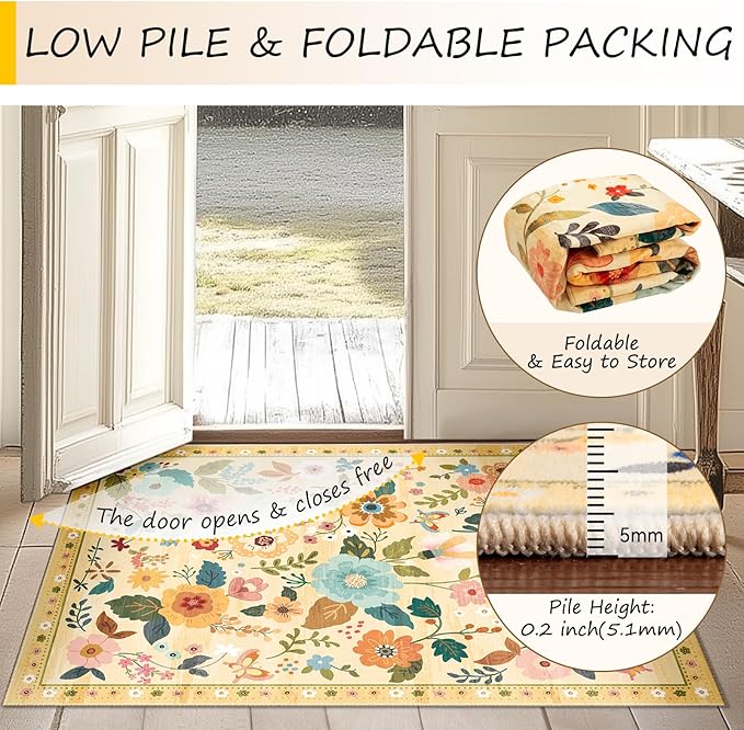 RELEANY Floral 4ft Area Rugs Washable Print Boho Cute Carpet Non Slip Flower - Image 5