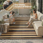 Outdoor Plastic Straw Rug Waterproof Patio 9x12 Brown Black Stripe Mat - Image 5