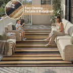 Outdoor Plastic Straw Rug Waterproof Patio 6x9 Brown Black Stripe Mat - Image 7
