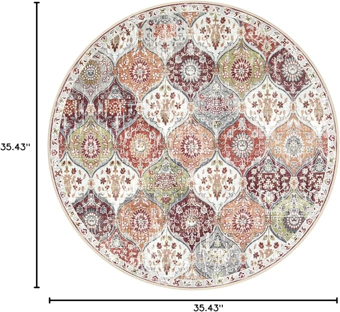 Lahome Moroccan Trellis Round Area Rugs, Washable Small Round Rug 3ft Non-Slip - Image 2