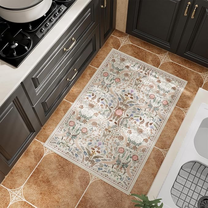 AMTOVO 2x3 Washable Entryway Area Rug Door Mat, Vintage Boho Floral Distressed - Image 5
