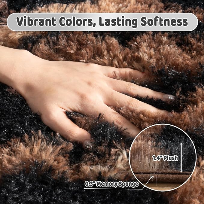 Shag Rugs for Living Room 5x7, Ultra Soft Tie-Dyed Brown Leopard Big Fuzzy Rugs - Image 8