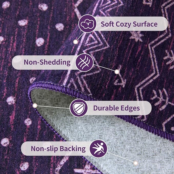 SERISSA 2x6 Kitchen Runner Rug, Washable Non-Slip Purple and White Boho Rug - Image 4
