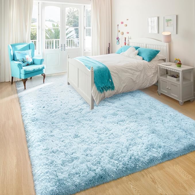 YJ.GWL Area Rugs for Living Room Bedroom, 4x6 Machine Washable Large Light Blue - Image 6