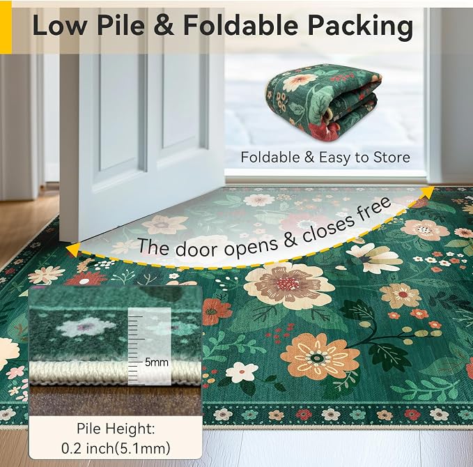 RELEANY Floral 8x10 Area Rugs Washable Print Boho Cute Carpet Non Slip Flower - Image 4