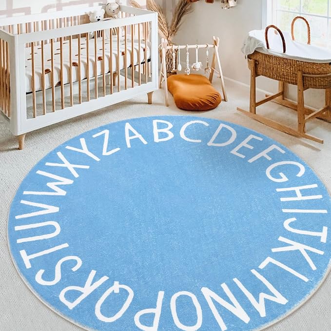 Topotdor Round Kids Play Rug Alphabet Nursery Area Rug Extra Large Soft - Image 9