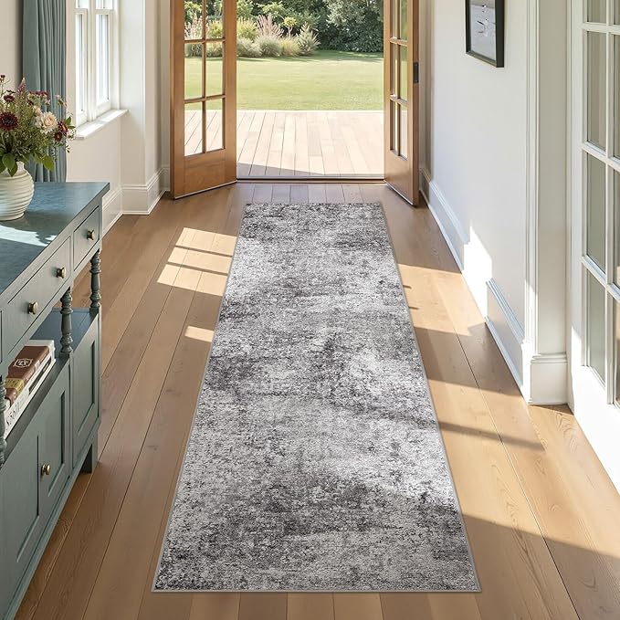 DMOYEST Washable Runner Rug for Hallway: 2.6x8 Neutral Modern Abstract Low Pile by DMOYEST