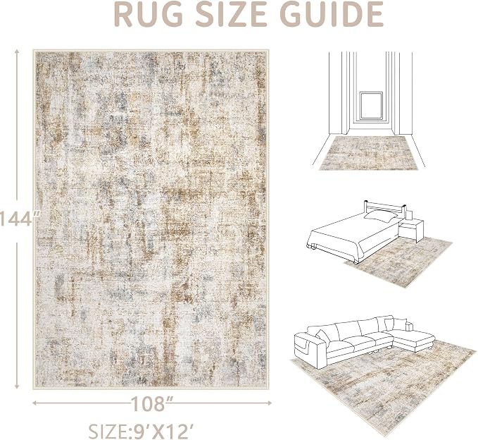 Area Rugs 9x12 Living Room: Washable Rug Modern Abstract Large Rugs Soft Non - Image 2