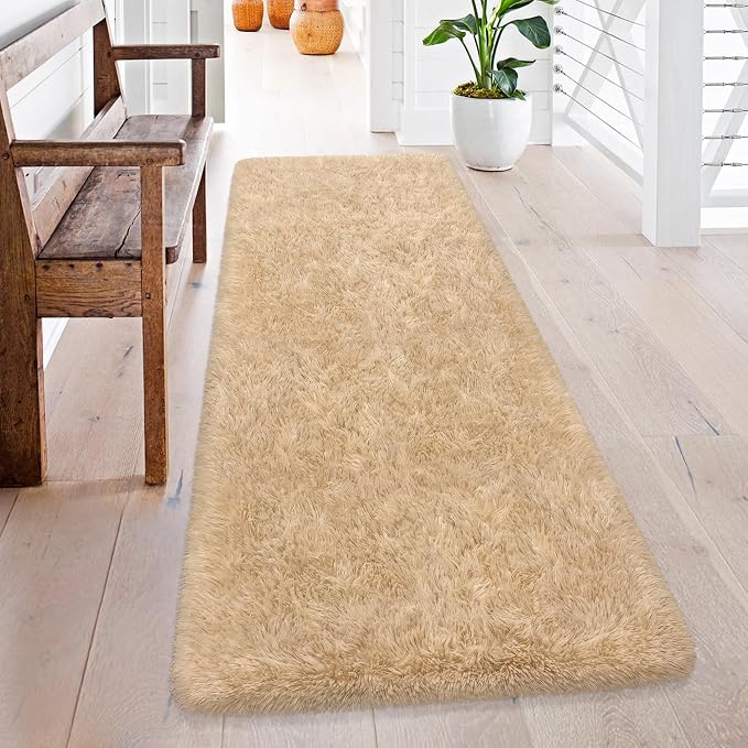 2x6 ft Beige Runner Rugs for Bedroom Living Room, Soft Plush Fluffy Throw Rug - Image 3