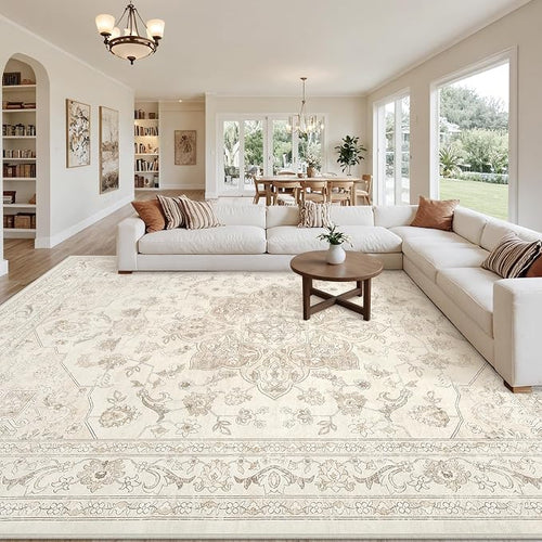 10x14 Area Rug for Living Room: Vintage Boho Neutral Washable Rug Indoor Soft by Luxturiy
