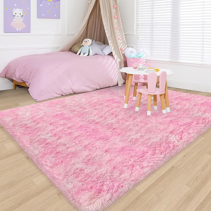 Fluffy Pink Rugs for Bedroom Girls Room, Large Plush Area Rug 6x9 Pink Shag - Image 3