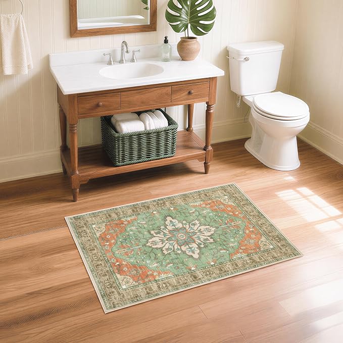 Washable 2x3 Entry Rug, Floral Vintage Design Area Rug, Non Slip Laundry Room - Image 6