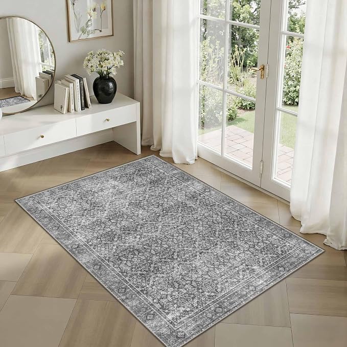 Latte&Fog 2x3 Entryway Rug, Small Vintage Grey Door Mat, Washable Kitchen Rug - Image 3
