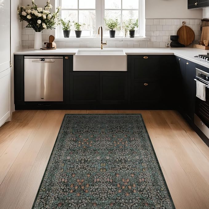 Dark Green 4x6 Entryway Rug, Washable Area Rug 4x6 - Image 5