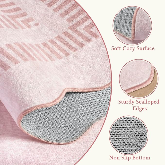 Pink Rugs for Bedroom Girls, 5x7 Washable Non Slip Area Rugs for Living Room - Image 4