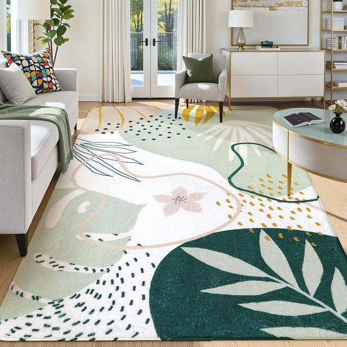 Lahome Green Washable Rugs 9x12 Living Room Rug, Non-Slip Backing Lightweight by Lahome