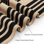 Striped Outdoor Front Door Mat 24"x51", Cotton Hand Woven Washable Black and - Image 3