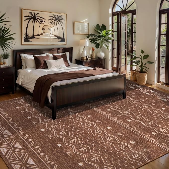 SERISSA 5x7 Area Rugs for Living Room, Washable Non-Slip Coffee Brown Boho Rug - Image 2