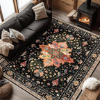 RELEANY Area Rugs 6'x8' Washable Non-Slip, Floral Vintage Distress Medallion by RELEANY