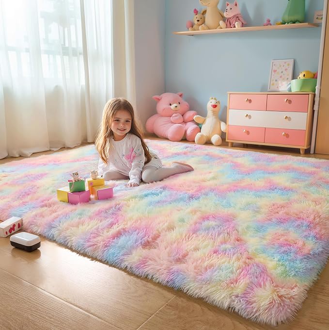 KICHOWUA Area Rug 5x7 Rainbow Fluffy Shag - Image 7