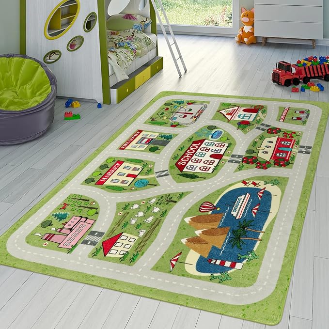 LIVEBOX Green Kids Playroom Rug, Non-Slip Soft Car Rugs Play Mat - Image 7