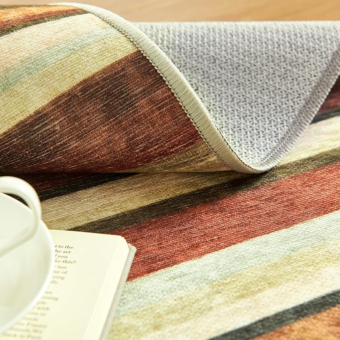 jinchan Round Rug 5ft Modern Striped Rug Washable Rug Soft Large Indoor Floor - Image 6
