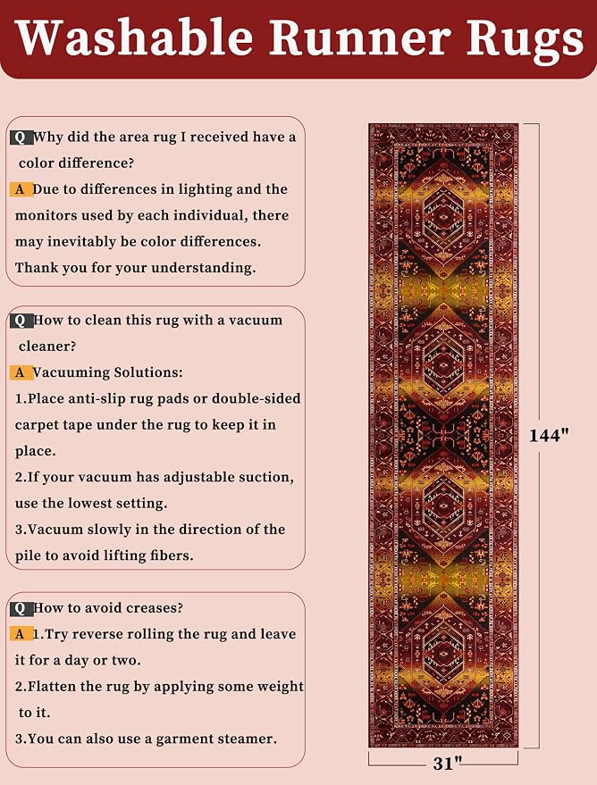SERISSA Runner Rug for Hallways, Extra Long Boho Rug Ultra Soft Vintage Rustic - Image 6
