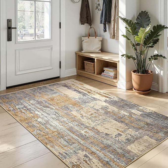 Toneed Abstract Area Rug Modern Washable Rug Soft Non Slip Rug Low Pile - Image 3
