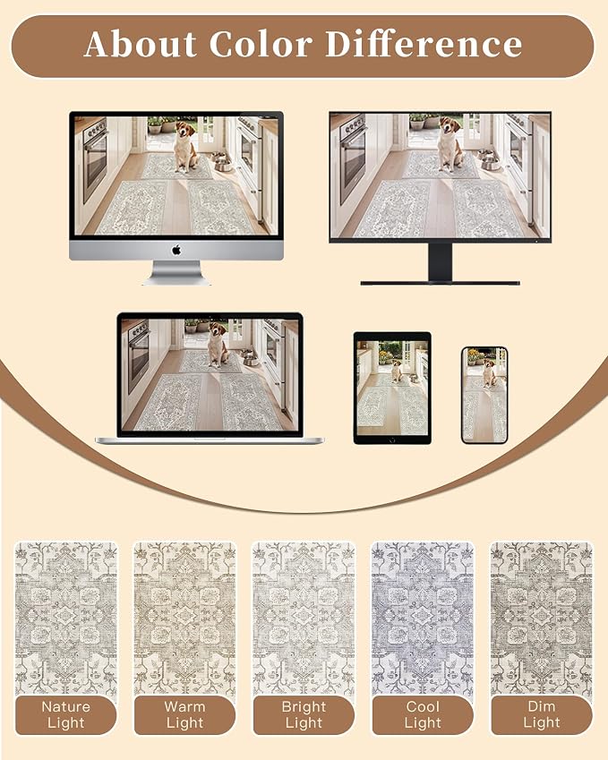 Madane Washable Kitchen Rug Set of 3, Small Area Rug Non-Slip Vintage Entryway - Image 9