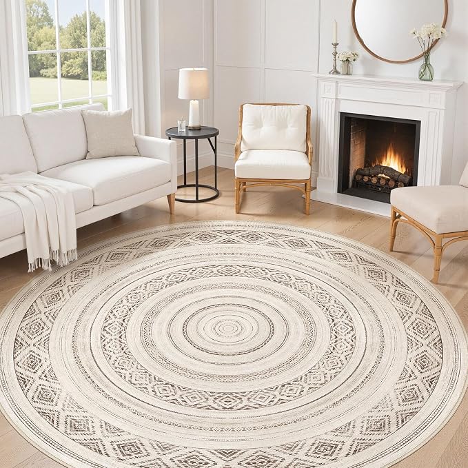 cotiled 8x8 Round Area Rugs Living Room Rug: Washable Boho Rugs by COTILED