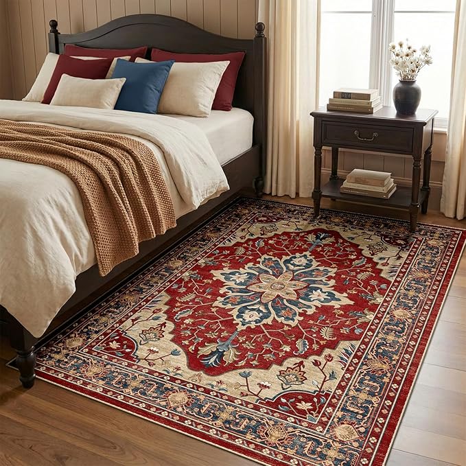 RELEANY Area Rugs 4'x6' Washable Non-Slip, Floral Vintage Distress Medallion - Image 2