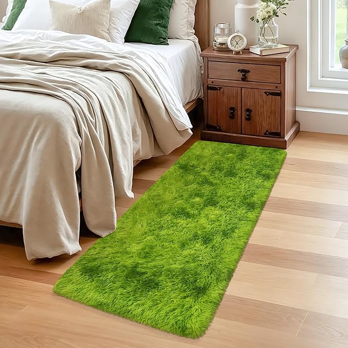 2x5 Feet Tie-Dye Green Shag Fluffy Rug by TENNOLA