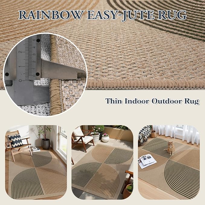 Lahome Enfys Modern Rainbow Easy Jute Rug, 4x6 Washable Rugs - Image 4