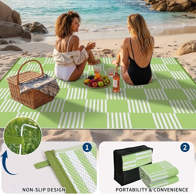 Garvee Waterproof Outdoor Rug 8x10, Checkered Foldable Plastic Straw Patio - Image 5