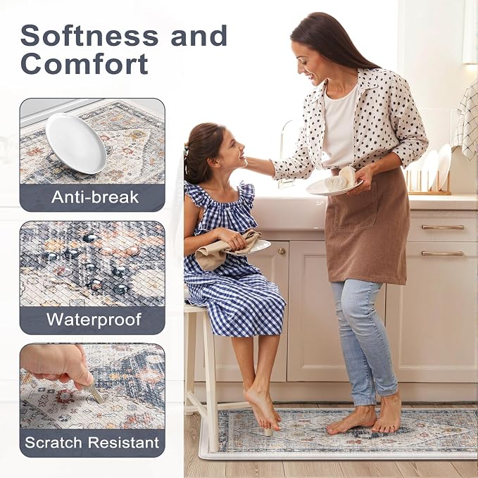 Collive Boho Kitchen Mats for Floor 2 PCS, Cushioned Anti Fatigue Kitchen Floor - Image 4