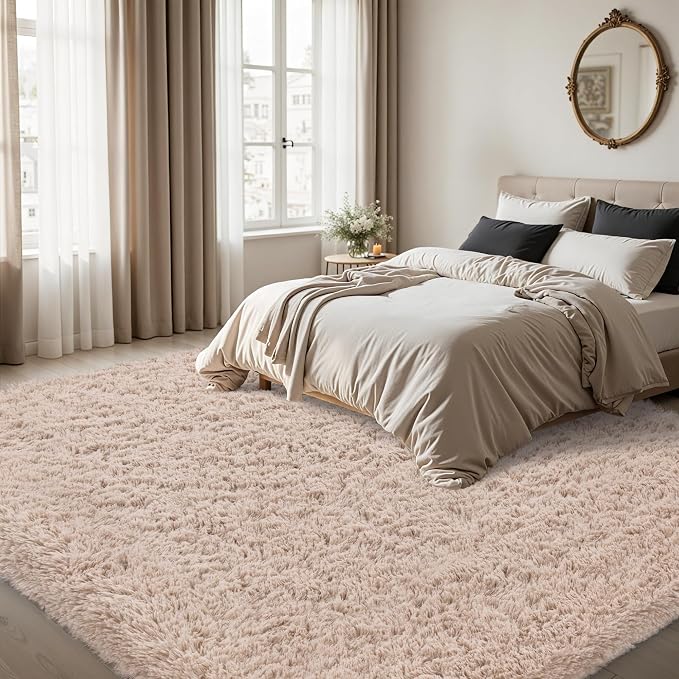 5x7 Area Rug for Living Room:Ultra Soft Fluffy Shag Beige Rugs, Large Fuzzy - Image 4